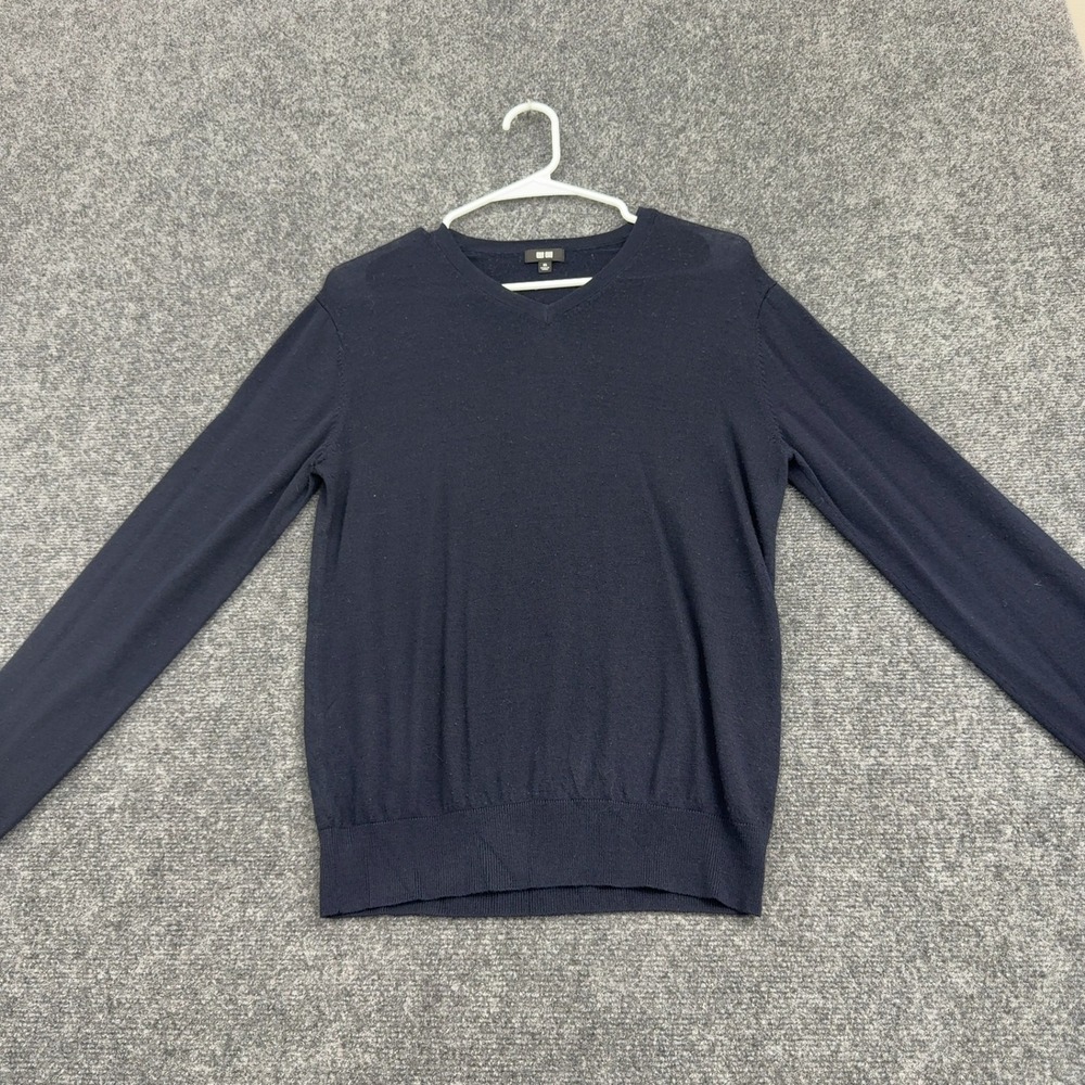 Uniqlo Sweater Mens XS Navy Wool V-Neck Minimalist Casual